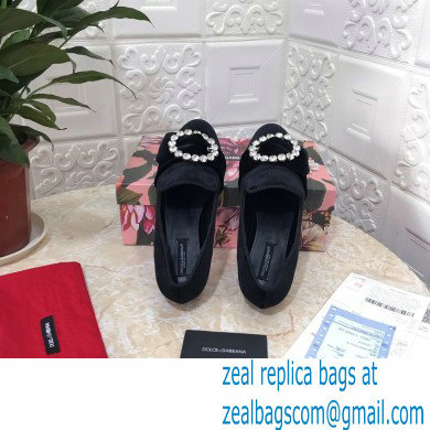 Dolce  &  Gabbana Velvet Crystals Loafers Slippers Black 2021